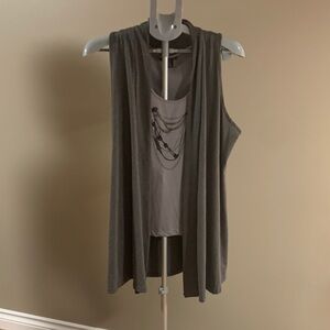 Apostrophe 2 Piece Charcoal Tank Top w/Chain Accents Cover Up Size Medium Petite